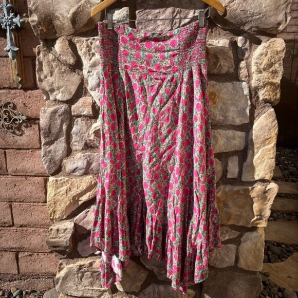 Natural Life Maxi Skirt Floral Large Pink Smocked Waist Asymmetrical Boho - Picture 4 of 8